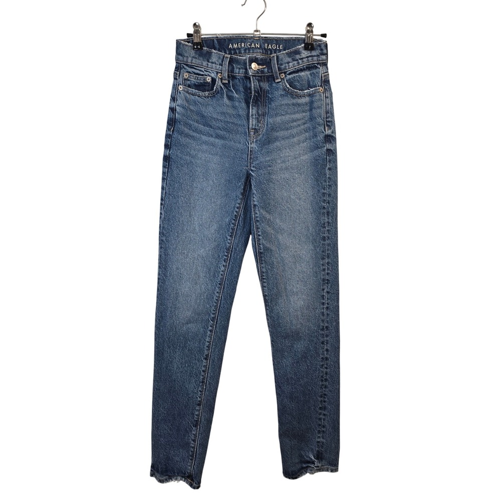 American Eagle Super High Rise Straight‎ Jeans Women 000 Blue Stretch Denim